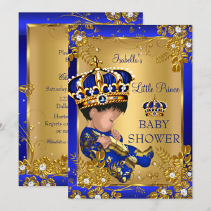 Prince Boy Baby Shower Gold Blue Crown Invitation