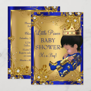 Prince Boy Baby Shower Gold & Blue Invitation