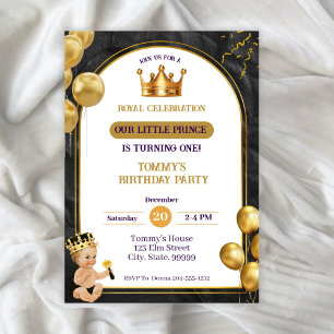 Prince Boys Crown Birthday Invitation 