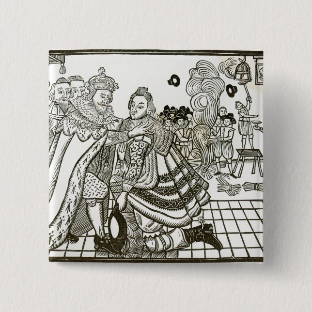 Prince Charles's Welcome Home from Spain, 1623 2 Inch Square Button (Front)