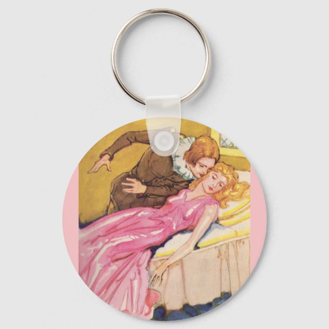 Prince Charming kissing Sleeping Beauty Keychain (Front)