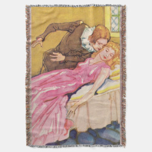 Prince Charming kissing Sleeping Beauty Throw Blanket