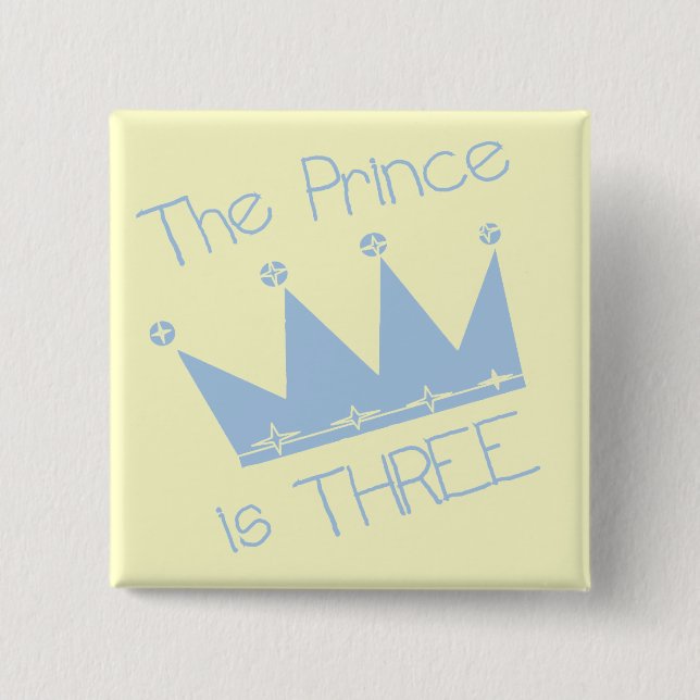 Prince Crown 3rd Birthday Tshirts and Gifts 2 Inch Square Button (Front)