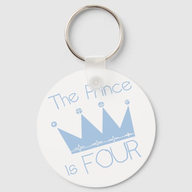 Prince Crown 4th Birthday Tshirts and Gifts Keychain (Front)