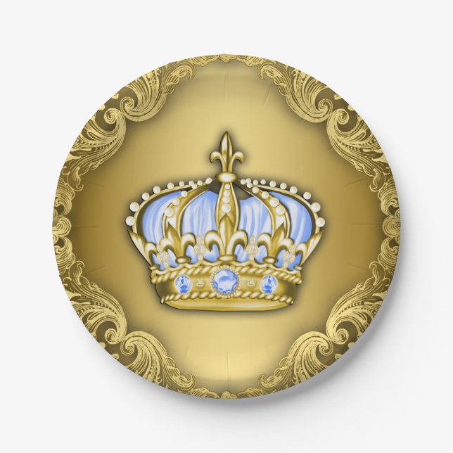 Prince Crown Baby Shower Paper Plate (Front)