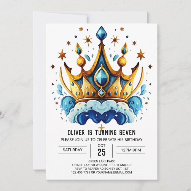 Prince Diamond Birthday Crown Invitation (Front)