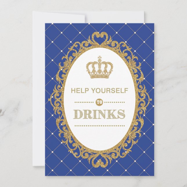 Prince Drinks Sign Royal Gold Baby Shower Decor Invitation (Front)