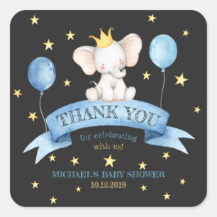 Prince Elephant Baby Shower Chalkboard Square Sticker