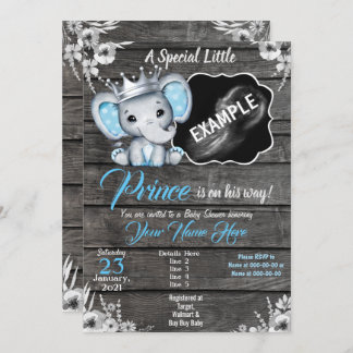 Prince Elephant Ultrasound Pic Invitation Bleu