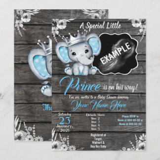 Prince Elephant Ultrasound Pic Invitation Blue