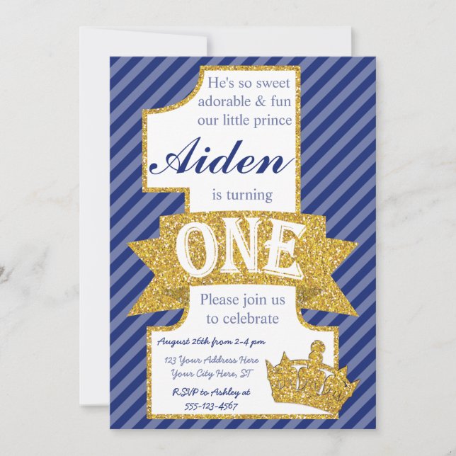Prince First Birthday Invitation with Envelopes (Front)