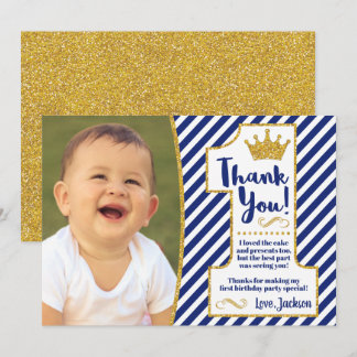 Prince First Birthday Thank You Card | Royal Blue
