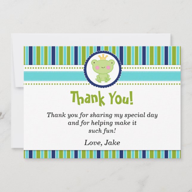 Prince Frog Thank You Card Navy Blue Green (Front)