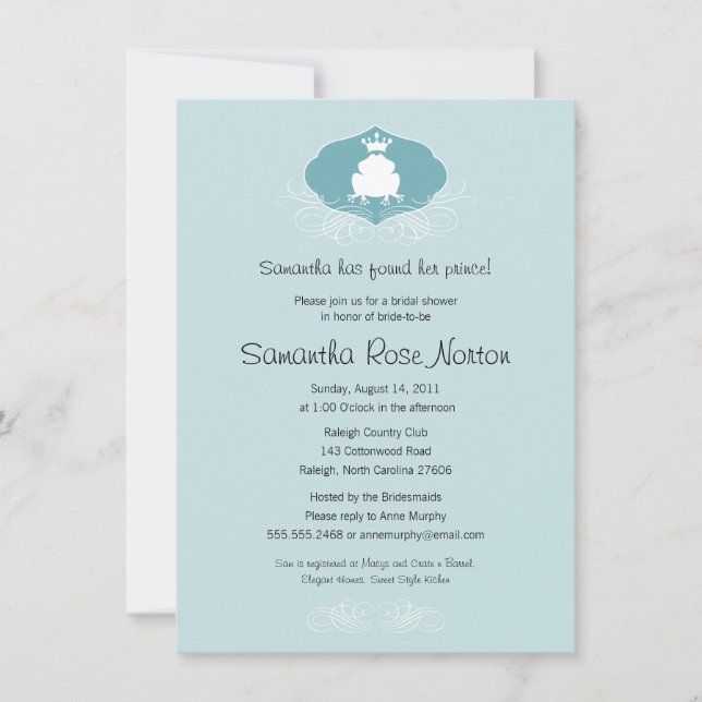 Prince Frog Themed Bridal Shower Invitation (Front)