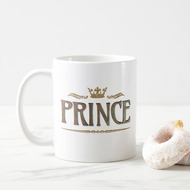PRINCE - Grand Medieval Royal Crown Lettering Coffee Mug (With Donut)