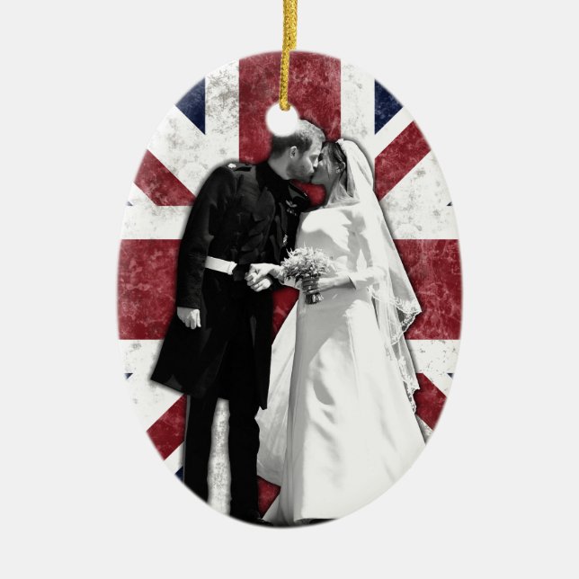 Prince Harry and Meghan Markle Royal Wedding Ceramic Ornament (Front)