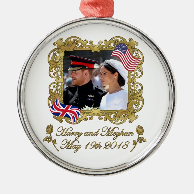 Prince Harry and Meghan Markle Royal Wedding Metal Ornament (Front)