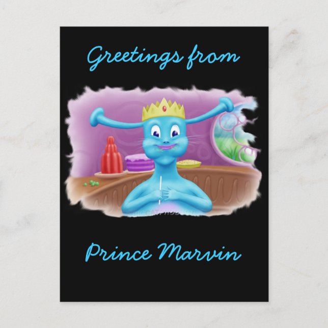 Prince Marvin at Brita's Shop Postcard (Front)