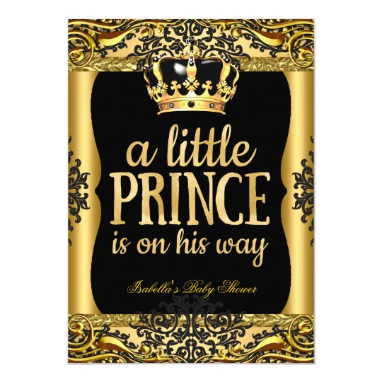 Prince on his way Baby Shower Gold Black 2 Card