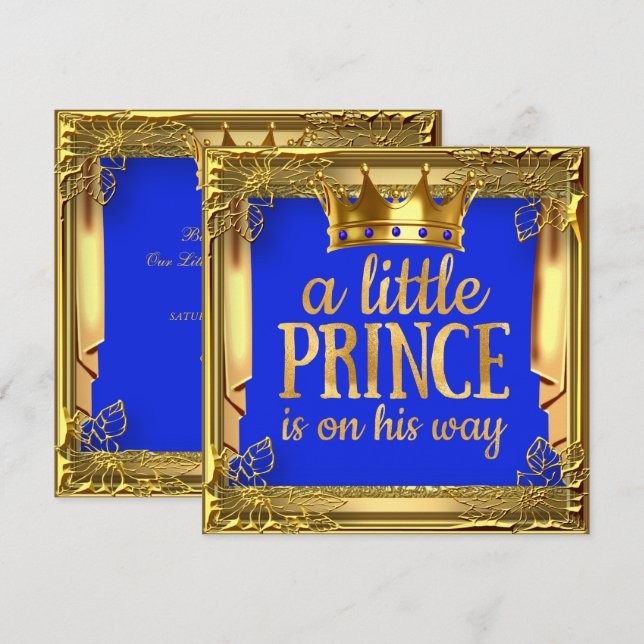 Prince on the Way Baby Shower Royal Blue Gold Invitation (Front/Back)