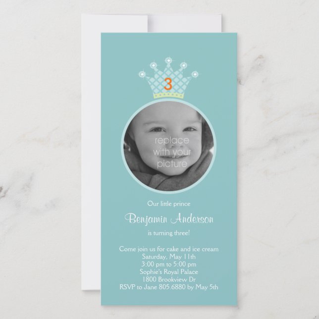 Prince Photo Birthday Party Invitation (Front)