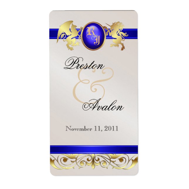 Prince & Princess Blue Jewel Wine Wedding Label (Front)