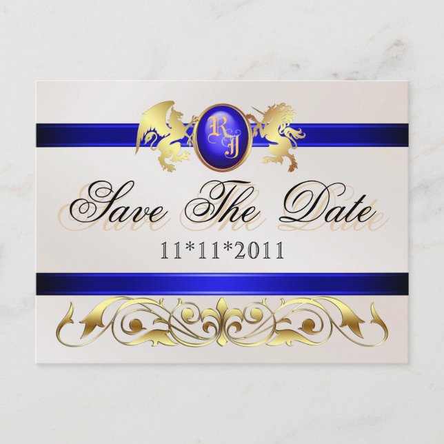 Prince & Princess Blue Save The Date Postcard (Front)