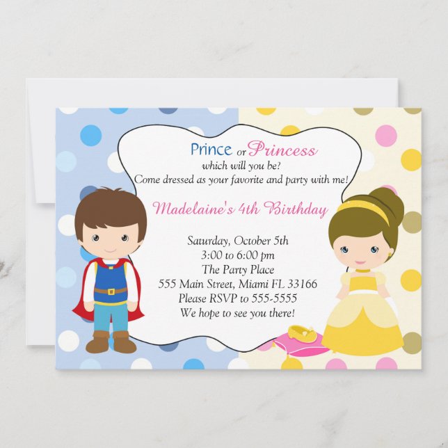 Prince Princess Invitation Enfants Fête d'annivers (Devant)