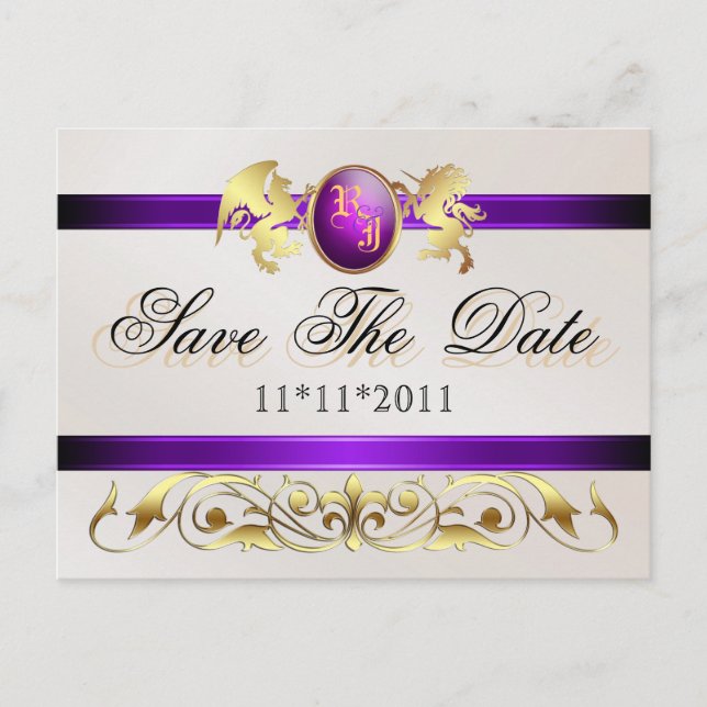 Prince & Princess Purple Save The Date Postcard (Front)