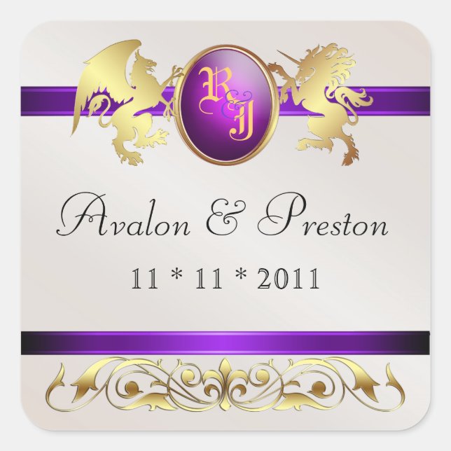 Prince & Princess Purple  Save The Date Sticker (Front)