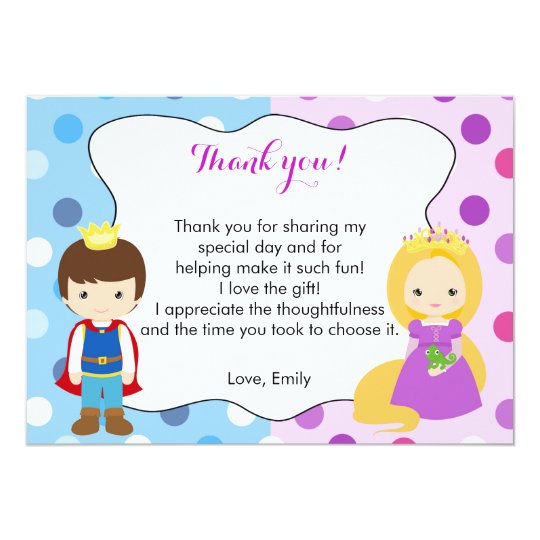 Prince Princess Thank You Card Girl Boy Birthday
