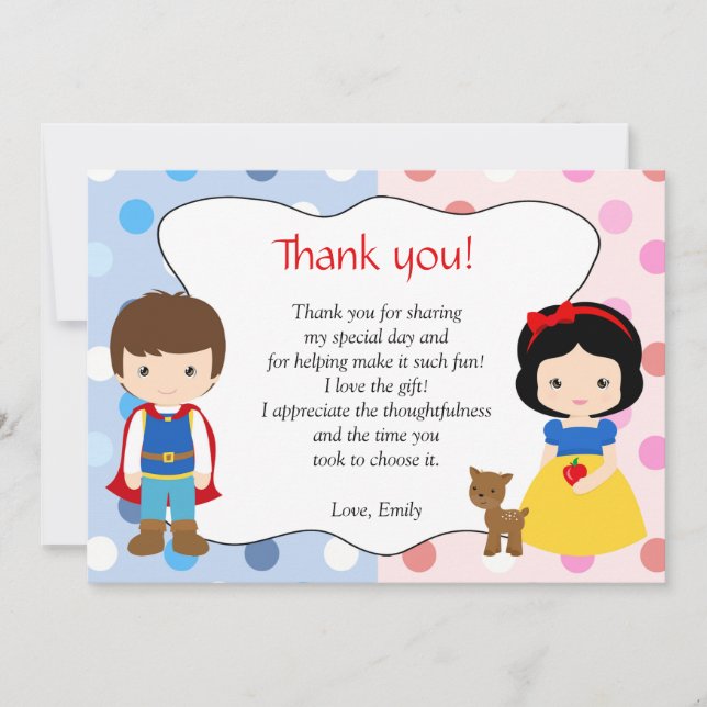 Prince Princess Thank You Note Kids Birthday Party (Front)