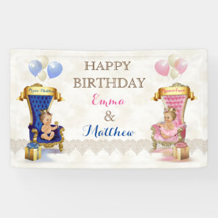 Prince & Princess Throne Twins Boy Girl Customized Banner
