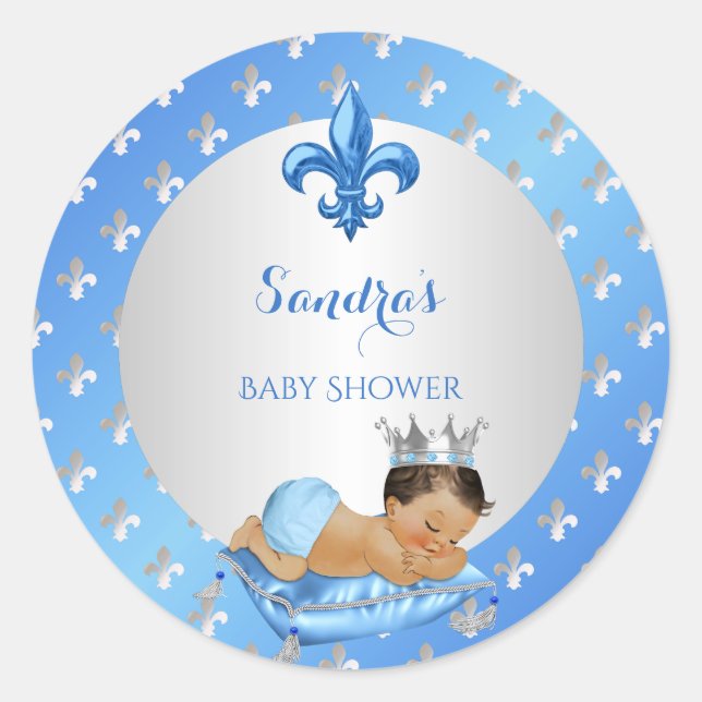 Prince Royal Baby Blue & Silver Pillow Classic Round Sticker (Front)