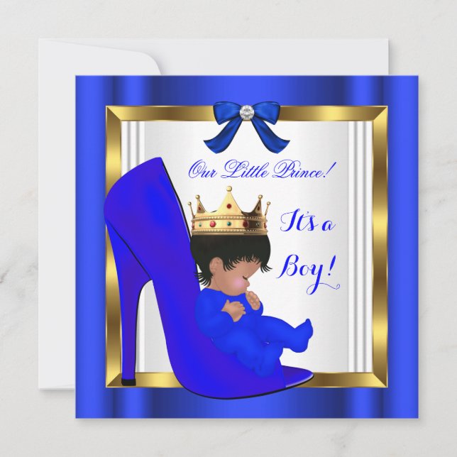 Prince Royal Baby Shower Cute Boy Blue Shoe Invitation (Front)