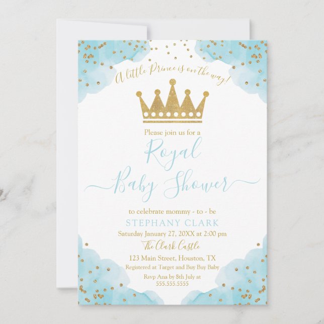 Prince Royal Baby Shower watercolor Invitation (Front)
