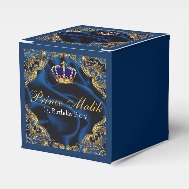 Prince Royal blue and gold crown and silk Favor Box (Front Side)
