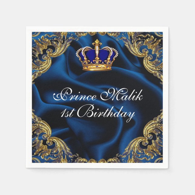 Prince Royal blue and gold crown and silk  Napkin (Front)