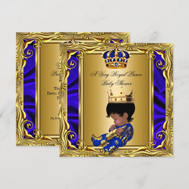 Prince Royal Blue Baby Shower Regal Gold Boy Invitation (Front/Back)