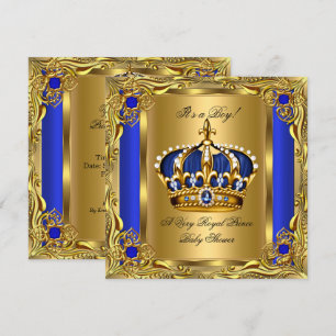 Prince Royal Blue Baby Shower Regal Gold Boy Invitation