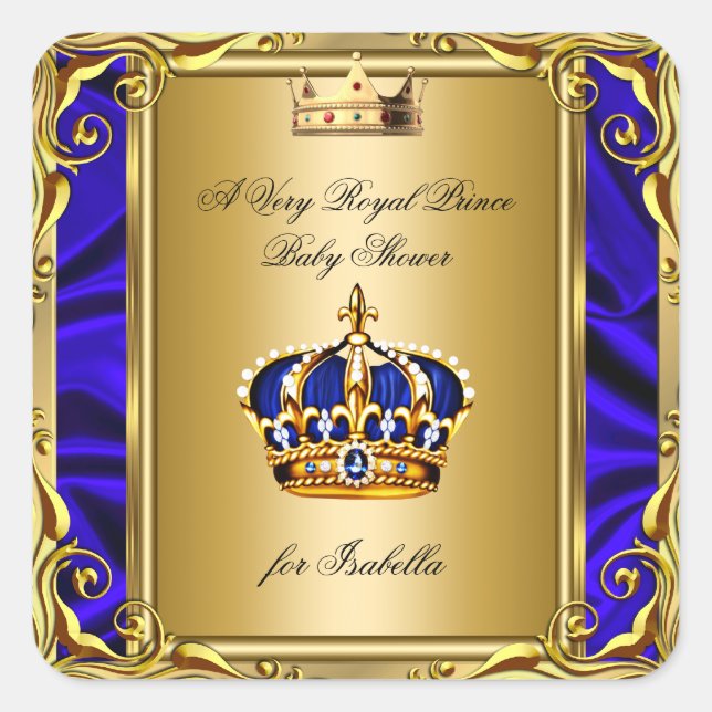 Prince Royal Blue Baby Shower Regal Gold Square Sticker (Front)