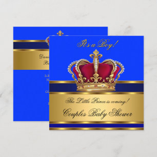 Prince Royal Blue Boy Baby Shower Crown Invitation