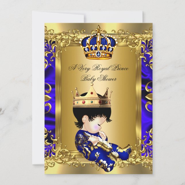 Prince Royal Blue Boy Baby Shower Regal Gold 2a Invitation (Front)