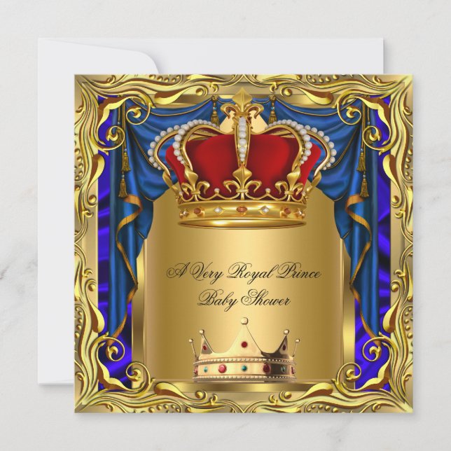 Prince Royal Blue Boy Baby Shower Regal Red Gold Invitation (Front)