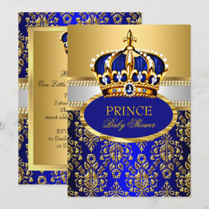 Prince Royal Blue Crown Baby Shower Invitation