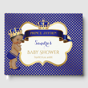Prince Royal Blue Gold African American Baby Boy Guest Book