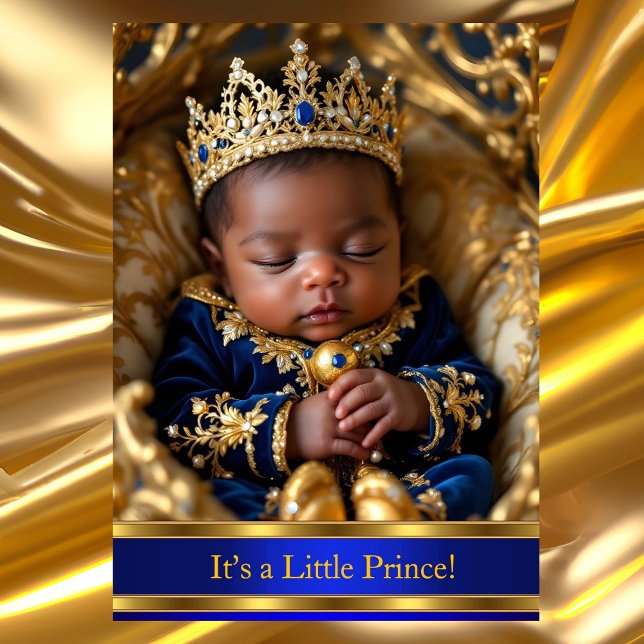 Prince Royal Blue Gold Baby Shower Ethnic Invitation (Creator Uploaded)