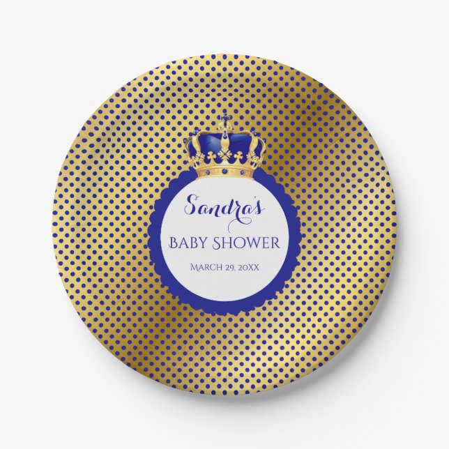 Prince Royal Blue Gold Crown Paper Plate (Front)