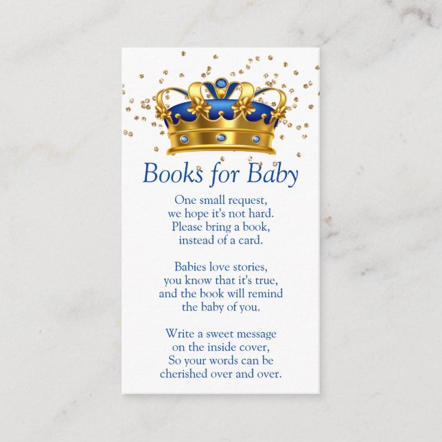 Prince Royal Blue Gold Elephant Books for Baby Enclosure Card (Front)