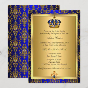Prince Royal Blue Regal Crown Baptism Invite